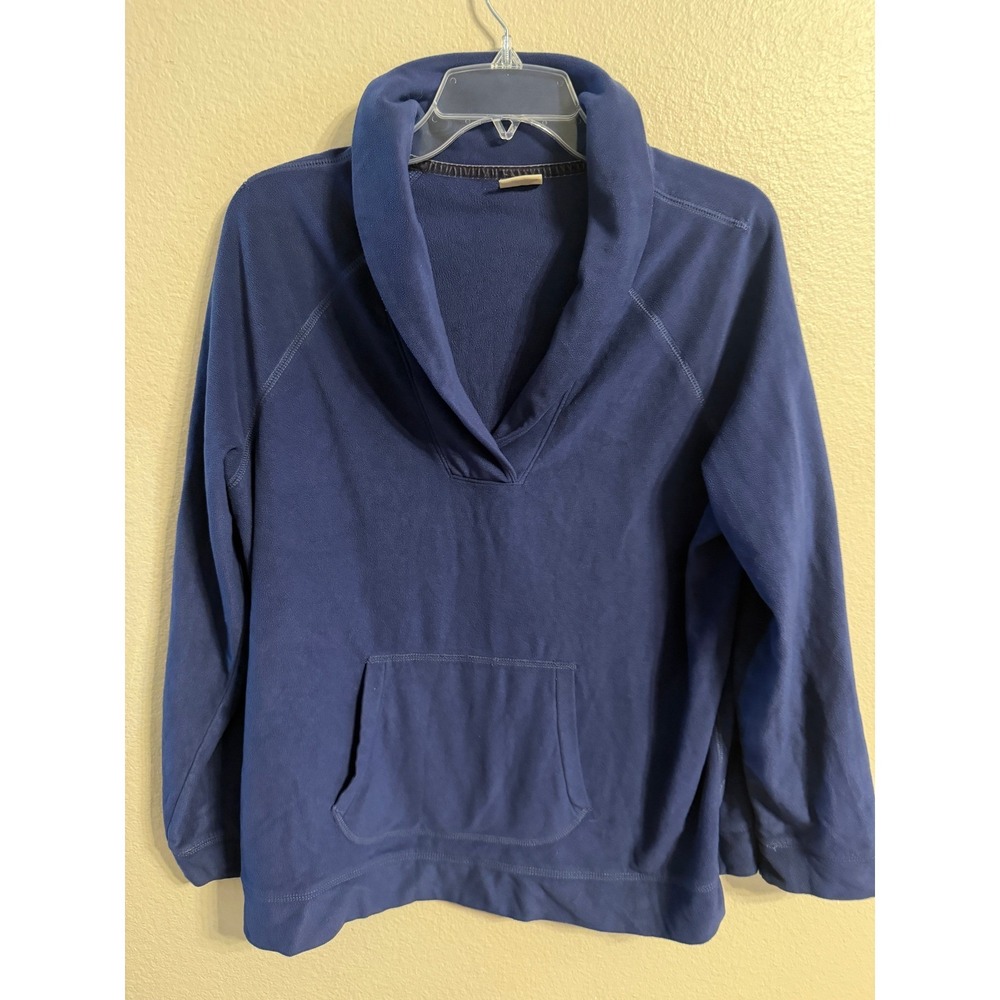 L.L.Bean Women's Blue Fleece Pullover Sweatshirt XL Shawl Collar Kangaroo Pocket